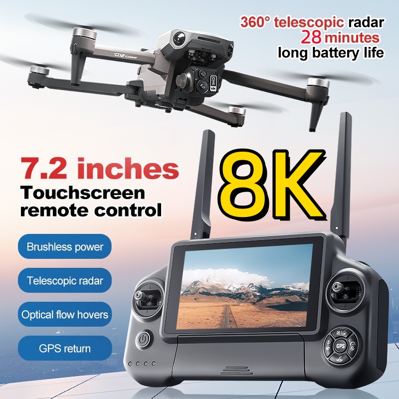 Drone Rc Plegable - 8K 3-Achsen-Gimbal Bürstenloser 7,2-Zoll-Touchscreen FPV-Fernbedienung Quadcopter